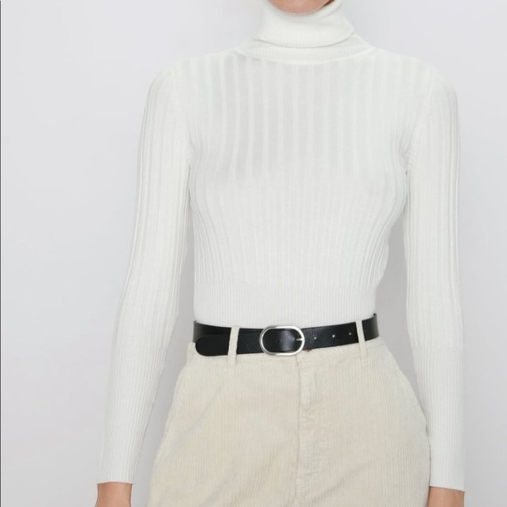 Zara Ribbed Knit Turtleneck Sweater Cream